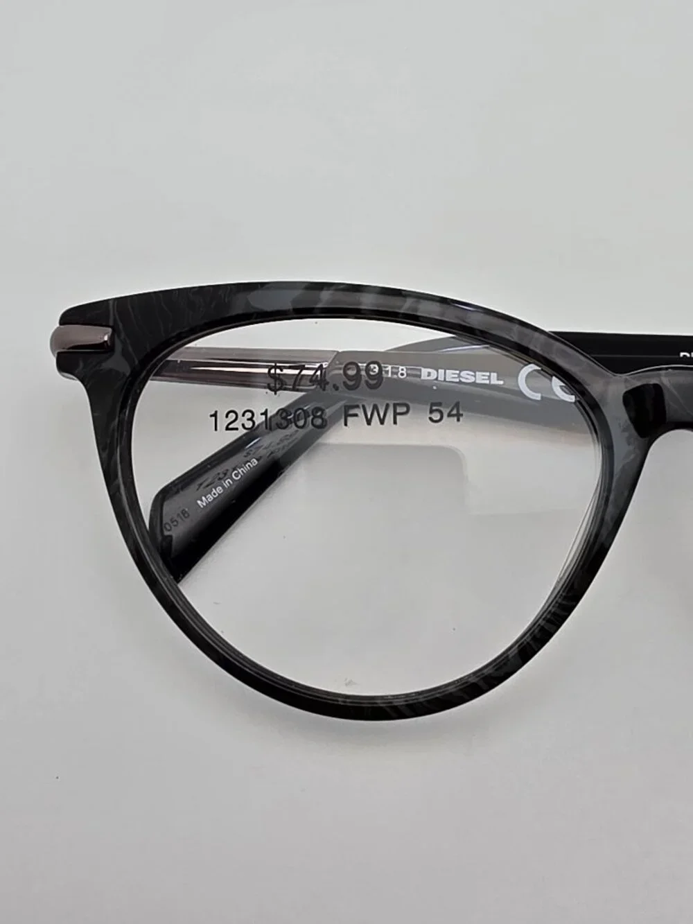 Diesel DL5193-3 005 Black Marble Cat Eye Eyeglasses Frame 54-15-140